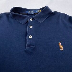Polo Ralph Lauren Long Sleeve Polo Shirt Flesh Pony Classic Fit Navy Blue Mens L